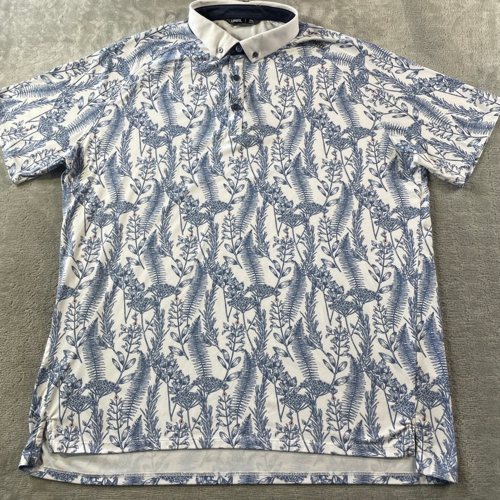 UNRL Polo Shirt Mens 2XL Floral Golf Light Stretch Performance Preppy Outdoor